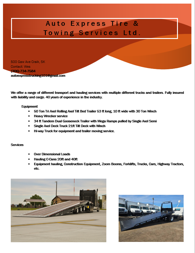 Auto Express Tire & Towing Services Ltd. Flyer